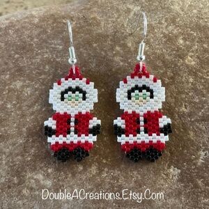 Red Eskimo Beaded Earrings, New, Handmade by Me
